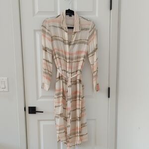 French Connection Long Sleeve Striped Dress - Cream, Pink, Tan Size 6
